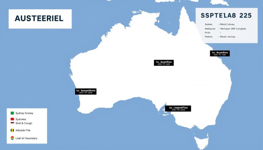 Map showing major concert venues across Australia for September 2025 events Map showing major concert venues across Australia for September 2025 events